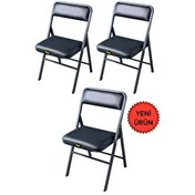 Resim Hey Modüler Mobilya Siyah Deri 3'lü Katlanır Piknik Kamp Sandalyesi 