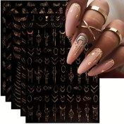 Resim 6 adet SOGAYU Tırnak Sticker, Altın Damga, 3D Moda Düzensiz Geometrik Şekil Çizim Metal Çerçeve, Mat Bitiş, Kokusuz, Kendinden yapışkanlı, Tek Kullanımlık, Kadınlar için, Yaz 