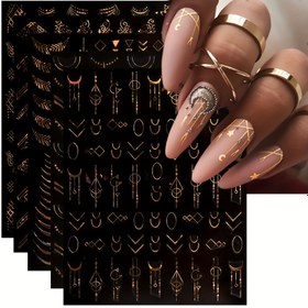 Resim 6 adet SOGAYU Tırnak Sticker, Altın Damga, 3D Moda Düzensiz Geometrik Şekil Çizim Metal Çerçeve, Mat Bitiş, Kokusuz, Kendinden yapışkanlı, Tek Kullanımlık, Kadınlar için, Yaz 