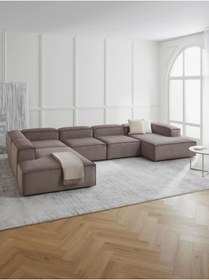 Resim S Home Design Concept Frida 5 Modül Pofidik Modüler Kanepe Xl Köşe Koltuk Takımı Sol Köşe, Fitilli Sütlü Kahve 370 Cm 