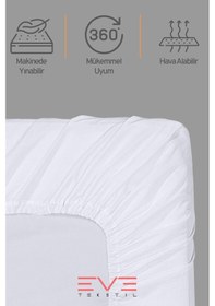 Resim Eve Tekstil Fitted Yüksek Kaliteli Penye Kumaş Çift Kişilik Lastikli Çarşaf Beyaz 