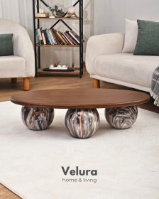 Resim Modern Orta Sehpa & Küre Sehpa & Top Sehpa & Oval Ceviz Mdf & Dune Siyah 