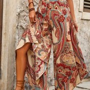 Resim Büyük Beden Eşarplı Desenli Bol Paça Pantolon, Bahar ve Yaz İçin Vintage Bol Pantolon, Kadınların Büyük Beden Giyimleri 