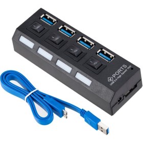 Resim Derwell Yeni 2025 4 Port Usb 3.0 Çoğaltıcı Çoklayıcı Hub Yüksek Hız 5 Gbps Bst-2070p Anahtarlı On-of Düğmeli 