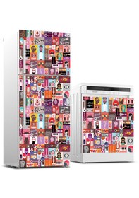Resim Buzdolabı Ve Bulaşık Makinası Beyaz Eşya Sticker Kaplama Pop Art Music Collage 