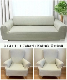 Resim Jakarlı Koltuk Örtüsü , Kanepe Örtüsü ,chester Örtüsü Sütlü Krem Sütlü Krem 