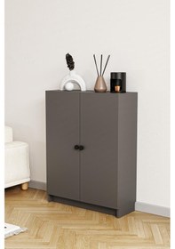 Resim Bili Yatay Kitaplık 3 Raflı 2 Kapaklı Çok Amaçlı Ofis Salon Çalışma Odası Kütüphane Rafı Antrasit Antrasit 