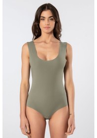 Resim Türen Kadın Lazer Kesim Pamuklu Çıtçıtlı Body 905/yeşil Yeşil 