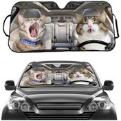 Resim 70x145cm Baskılı Araba Güneş Koruma Isı Yalıtımı Güneşlik Kedi 