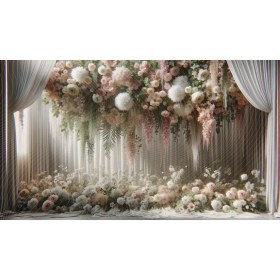 Resim Venspor Pastel Çiçek Düzeni ve Perdelerle Süslenmiş Arkaplan Romantik Stil Profesyonel Fotoğrafçılık Için 200 x 150 cm Duvar Örtüsü Fon 