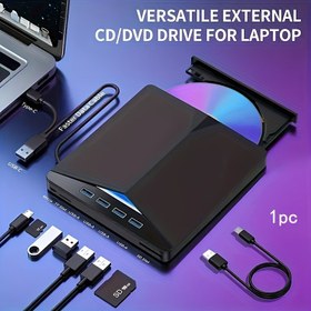 Resim 2 adet/1 adet Kompakt USB 2.0 Harici DVD-RW Sürücü - Tak ve Çalıştır, Ultra İnce Taşınabilir Yazıcı/Yazıcı Dizüstü ve Masaüstü Bilgisayarlar için, CD/DVD Oynatma ve Veri Kopyalama, Siyah Güç Kablosu ile, Masaüstü Geliştirme, Şık Tasarım, Verimli Bağlantı 