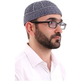 Resim Kışlık Kadife Takke Katlamalı Desenli - Lacivert 