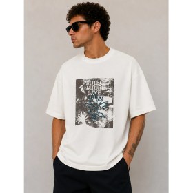 Resim We&Me Oversize Boxy Fit Erkek T-Shirt - Kalın Pamuklu, Green Future Baskılı, Sokak Stili Premium Tişört 
