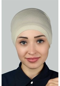 Resim Altobeh Hazır Pratik Geçmeli Lastikli Tesettür Bone - Koyu Krem 