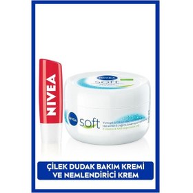 Resim Nivea Çilek Nemlendirici Dudak Bakım Kremi Lip Fruity Shine Çilek 4.8 G + Soft Krem 300 ML 
