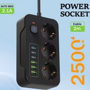 Resim 2025 Avrupa Birliği Fişli Priz Şeridi, 4 USB Portu (2.4A Hızlı) & 2 AC Çıkışı, Küresel Voltaj 100-240V, Aşırı Yük/Kısa Devre, Kompakt Dikey/Yatay AB Fiş Adaptörü Ev, Ofis, Seyahat İçin 