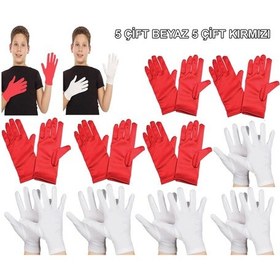 Resim Çocuk Gösteri Eldiven Seti 5 Çift Beyaz & 5 Çift Kırmızı 