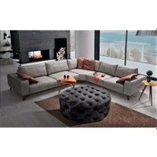 Resim Yuvarlak Chester Model Kapitoneli Oval Orta Puf - Modern Puf Gri 