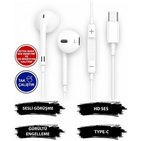 Resim Nothing Phone 2 Uyumlu Tak Çalıştır Stero Type-c Girişli Beyaz Renk Kablolu Kulaklık Mbl-293 Type-C Kablolu Kulaklık 