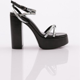 Resim Dgn 27 Kadin Taş Şeritli Topuklu Ayakkabi 27-2125-R203 Siyah - Metalik 