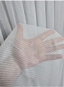 Resim Çizgili Gümüş Simli Tül Perde Ekru 1 E 2,5 Pileli Et4020gumus 