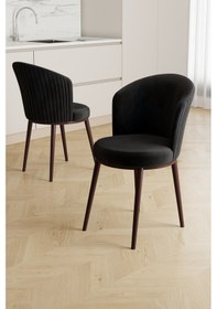 Resim Canisa Risa Serisi 1 Adet Siyah Mutfak Sandalyesi Kahverengi Metal Ayak 1.sınıf Babyface Kumaş Siyah Sandalye Kahve Ayak 