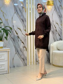 Resim KADO ÇİÇEK JAKAR DESENLİ RİBANALI TUNİK 262926 - Kahverengi / 46 