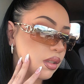 Resim Y2K Wrap Around Moda Kadınlar Erkekler Için Çerçevesiz Tek parça Gözlük Hollow Temple Hip Hop Açık Gözlük moda gözlük 