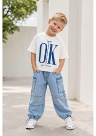 Resim Aden Kids Erkek Çocuk Kot Pantalon Lu Oversize Alt Üst Takım Mavi 