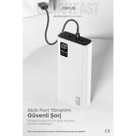 Resim Jopus 20000MAH Powerbank Pd 22.5W Hızlı Şarj - Dijital Ekranlı - Taşınabilir Şarj Cihazı - Beyaz JP-P12 