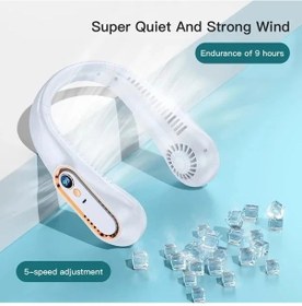Resim Goldenqian 3000 Mah Asılı Boyun Fan Taşınabilir Bladeless Mini Usb Şarj Edilebilir Dilsiz Led Dijital Ekran Elektrikli Fan Yaz Hava Soğutucu B7 
