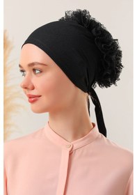 Resim Melodi Scarf Tesettür Fırfırlı Bone Siyah Siyah 
