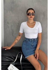 Resim Noa & Noa Kadın Geniş Yaka Fit Crop Body Sade & Güçlü Stil Beyaz 