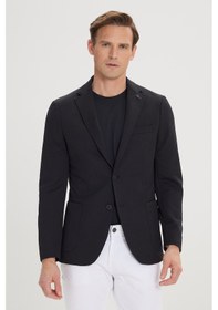 Resim AC&Co / Altınyıldız Classics Erkek Sıyah Slim Fit Dar Kesim Mono Yaka Casual Ceket Siyah 