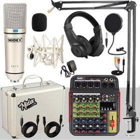 Resim Midex Vokal Paket-2 CX1 Stüdyo Mikrofon 6 Kanal Stüdyo Kayıt Mikseri Kulaklık ve Full Set 