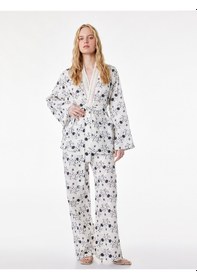 Resim Koton Pamuklu Uzun Kollu Kemerli Desenli Brodeli Kimono Ceket Lacivert Desenli 6sak50016pw 