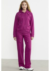 Resim Kapüşonlu Oversize Eşofman Takım - Fuşya 001 