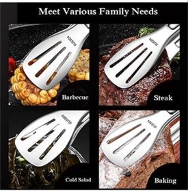 Resim Mutfak Maşası, Gıda Sınıfı 304 Paslanmaz Çelik Mutfak Maşası, Kolay Temizlenebilir Pişirme Maşası, Kolay Kavrama Metal Barbekü Maşası, Kızartma Maşası Gereçleri İçin Pişirme Mutfak Maşası Abanoz 
