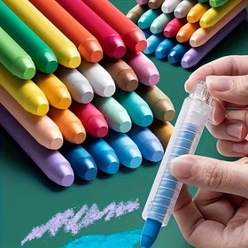 Resim 24 Adet Tozsuz Tebeşir + 3 Adet Döner Kalem Kutusu Suda Çözünebilir Tebeşir 24 Renk Silinebilir Parlak Renkler Öğretim, Boyama, Tahta, Gösteri Çizimi İçin Uygun 