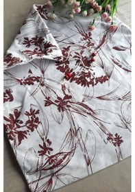 Resim Bordo Çiçekli Ekmeklik - Askılı Büzgülü Keten Ekmek Torbası 50x40 