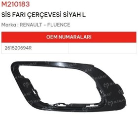 Resim FLUENCE SİS FARI ÇERÇEVESİ SOL SİYAH 261520694R GNS 