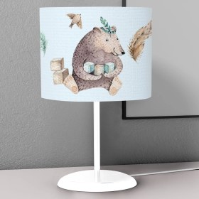 Resim instababyrooms Açık Mavi Ayı Kuş Tüyü Desenli Çocuk Odası Dijital Baskılı Çocuk Odası Masaüstü Abajur Avize 