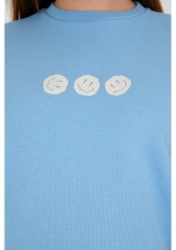 Resim Kadın Oversize Baskılı Sweatshirt Mavi 