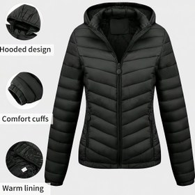 Resim Kadınlar İçin Kışlık Mont - Fermuarlı Şık Soğuk Hava Ceketi, Ön Cepli - Günlük ve Resmi Giyim için Esnemez Dış Katman - Ofis, Parti, Günlük Kullanım - Dayanıklı Kumaş 