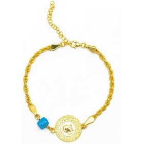 Resim Liralı Nazar Boncuğu Detaylı Halat Zincirli Gold Renk 925 Ayar Gü 