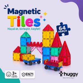 Resim Huggy Manyetik Puzzle 64 Parça Yapı Blokları 