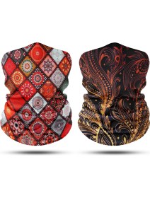 Resim Dair Aksesuar Altın Yaprak - Motif Desenli 2'li Set Boyunluk Bandana Outdoor Balaklava Yüz Maskesi Kafa Bandı 