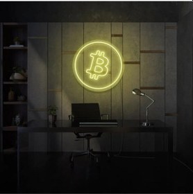 Resim Bitcoin Logo Neon Tabela Sarı 