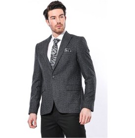 Resim Sivri Yaka Tek Düğme Füme Slim Fit Ceket Wessi 001 