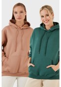 Resim Lela Regular Fit Pamuklu Kapüşonlu Yaka Şardonlu Kışlık 2'Li Paket Bayan Sweat 5863854S2 Nefti-Bisküvi 